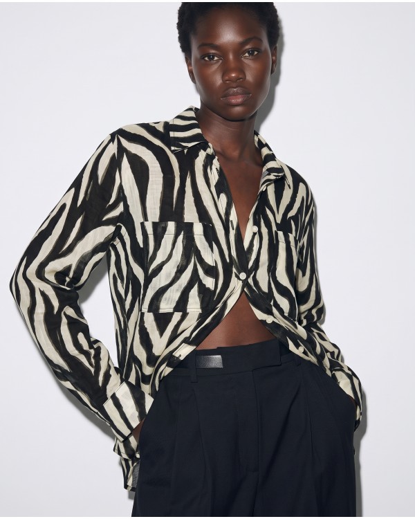 Πουκάμισο zebra print λαδί