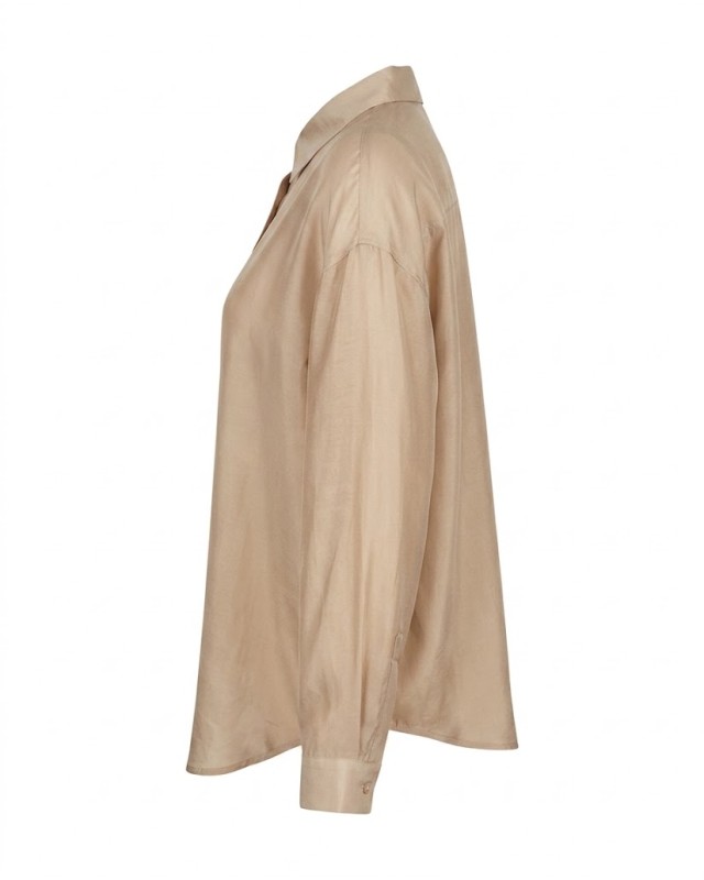 Oversized Sheer Button-Up Shirt beige