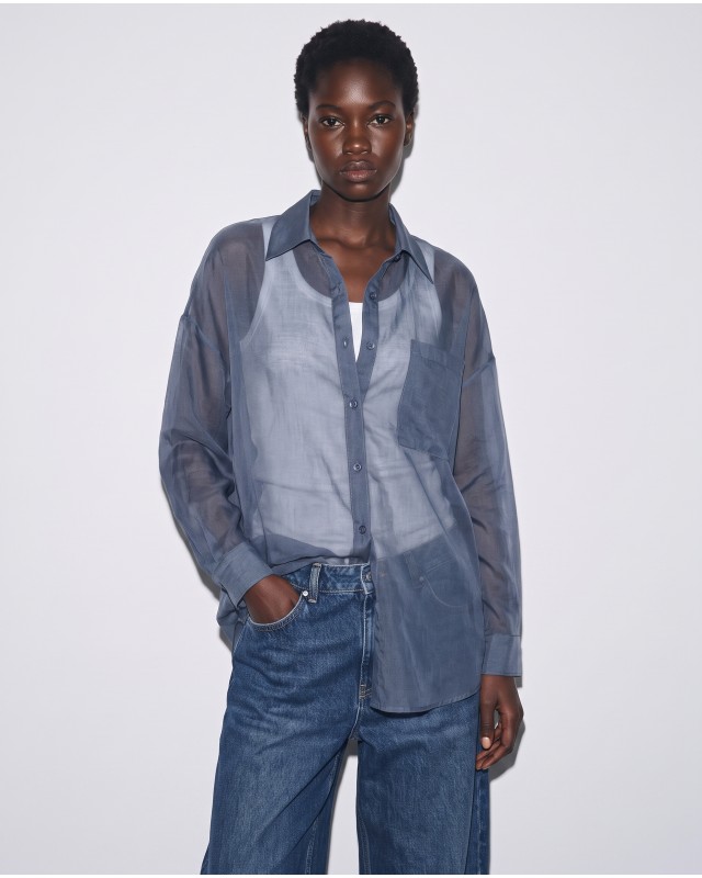 Oversized Sheer Button-Up Shirt intigo