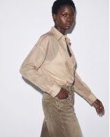 Oversized Sheer Button-Up Shirt beige