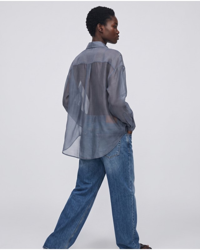 Oversized Sheer Button-Up Shirt intigo