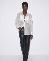 Oversized Sheer Button-Up Shirt white