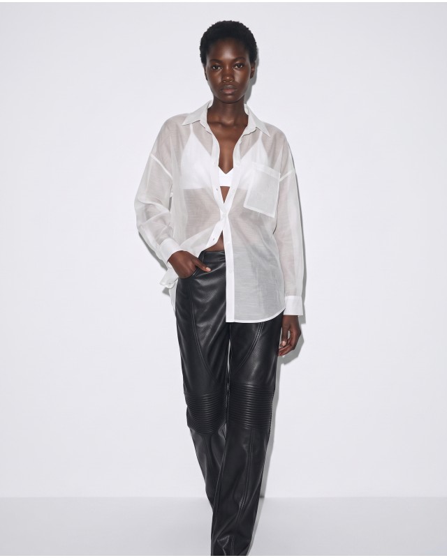 Oversized Sheer Button-Up Shirt white