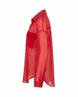Oversized Sheer Button-Up Shirt red