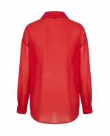Oversized Sheer Button-Up Shirt red