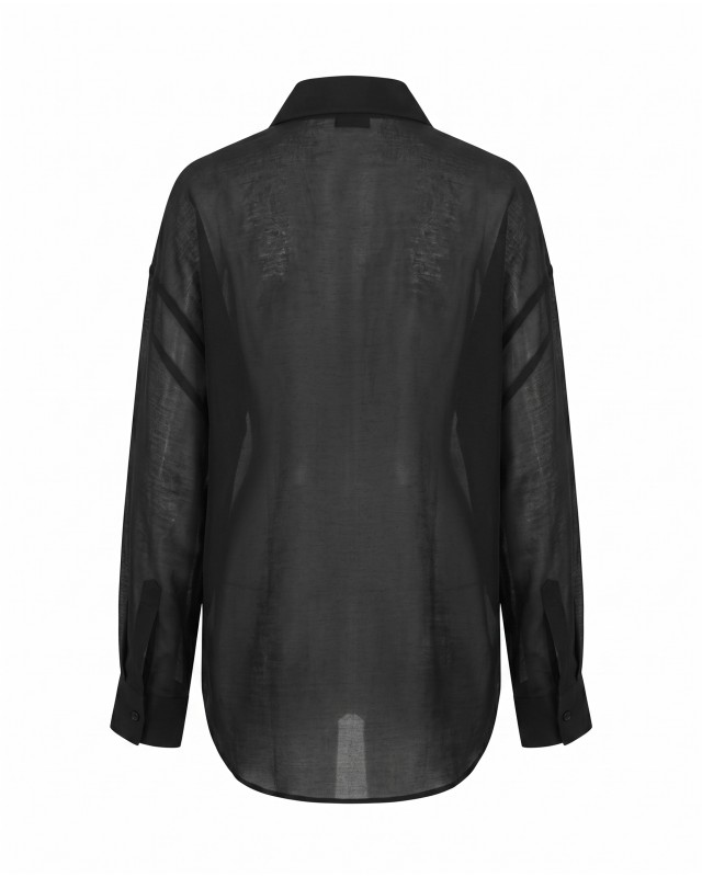 Oversized Sheer Button-Up Shirt black
