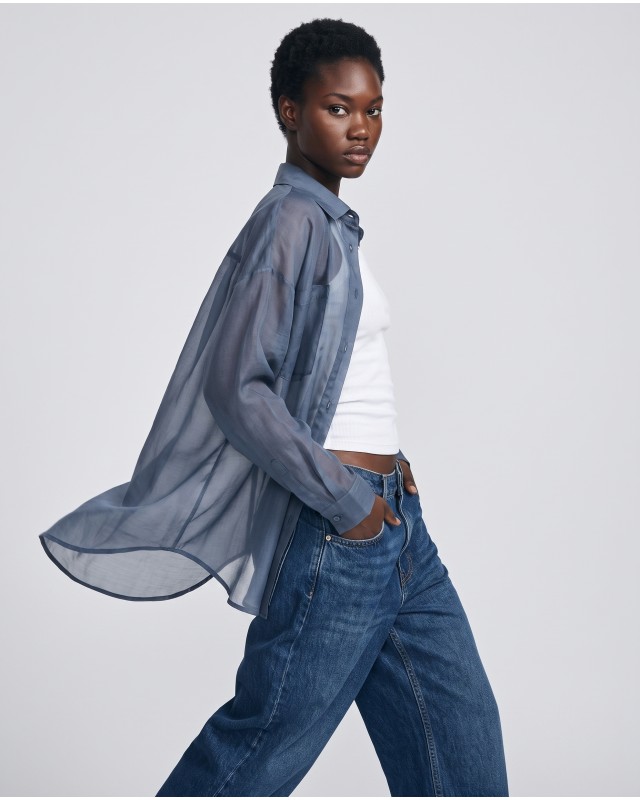 Oversized Sheer Button-Up Shirt intigo