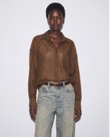 Oversized Sheer Button-Up Shirt brown