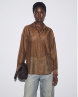 Oversized Sheer Button-Up Shirt brown