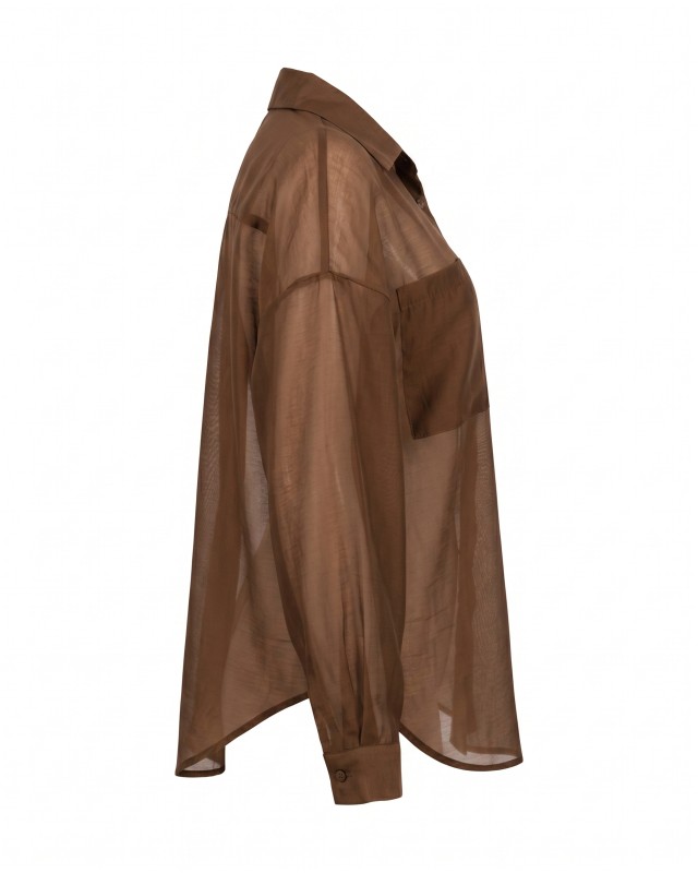 Oversized Sheer Button-Up Shirt brown
