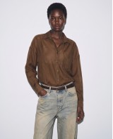 Oversized Sheer Button-Up Shirt brown