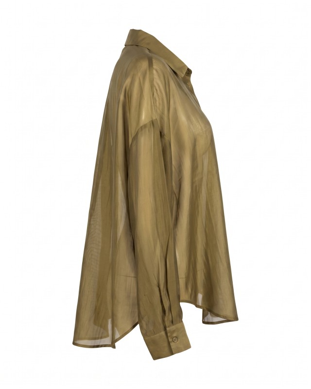 Oversized Sheer Button-Up Shirt olive