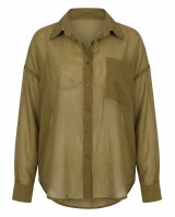 Oversized Sheer Button-Up Shirt olive