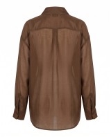 Oversized Sheer Button-Up Shirt brown