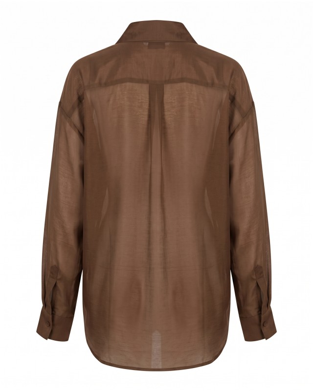 Oversized Sheer Button-Up Shirt brown