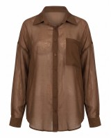 Oversized Sheer Button-Up Shirt brown