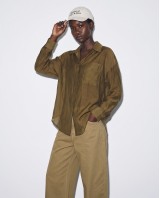 Oversized Sheer Button-Up Shirt olive