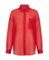 Oversized Sheer Button-Up Shirt red