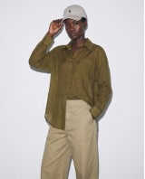 Oversized Sheer Button-Up Shirt olive