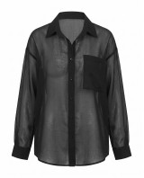Oversized Sheer Button-Up Shirt black