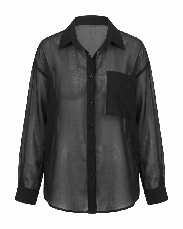 Oversized Sheer Button-Up Shirt black