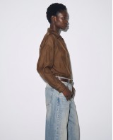 Oversized Sheer Button-Up Shirt brown