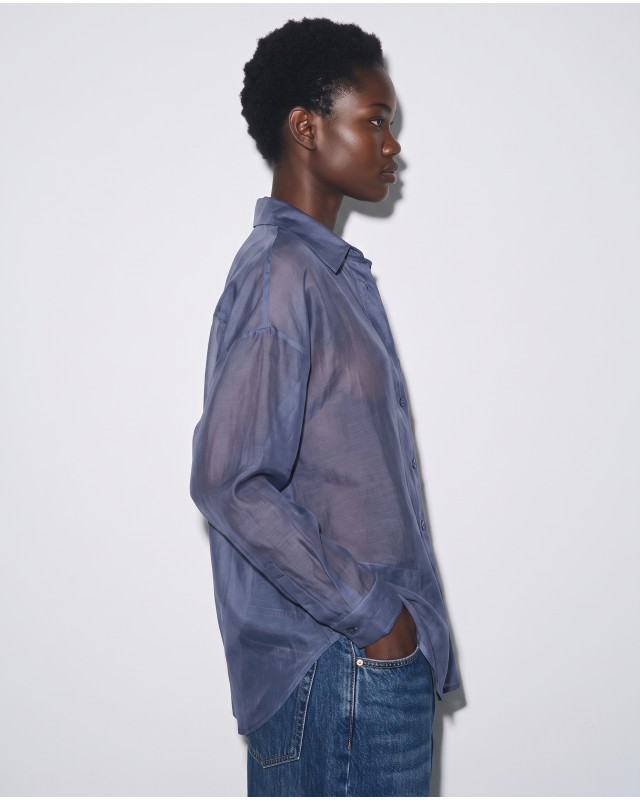 Oversized Sheer Button-Up Shirt intigo