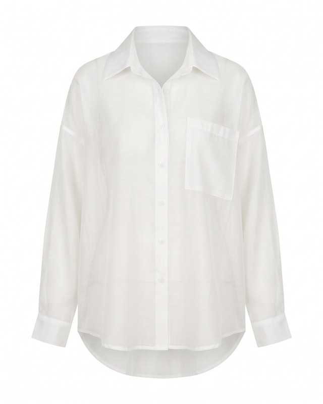 Oversized Sheer Button-Up Shirt white