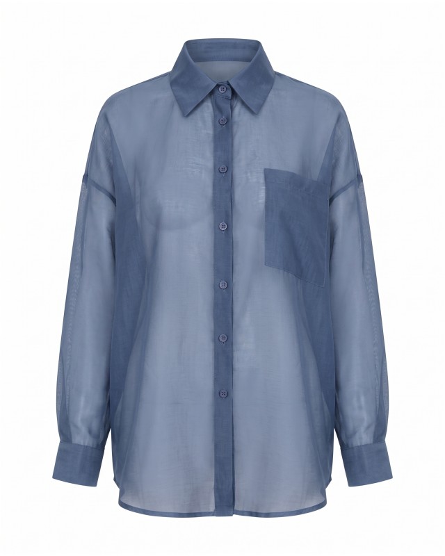 Oversized Sheer Button-Up Shirt intigo