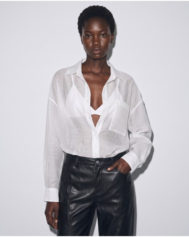 Oversized Sheer Button-Up Shirt white