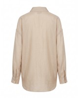 Oversized Sheer Button-Up Shirt beige