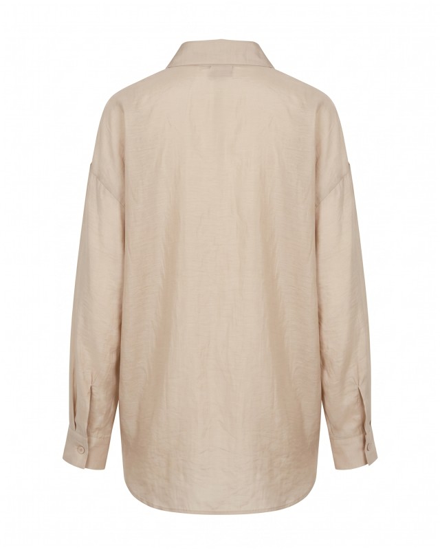 Oversized Sheer Button-Up Shirt beige