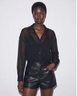 Oversized Sheer Button-Up Shirt black