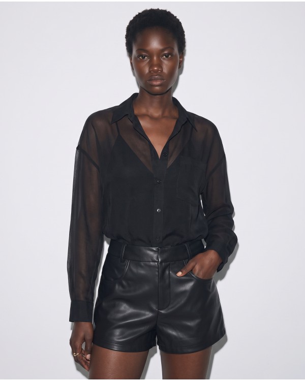 Oversized Sheer Button-Up Shirt red