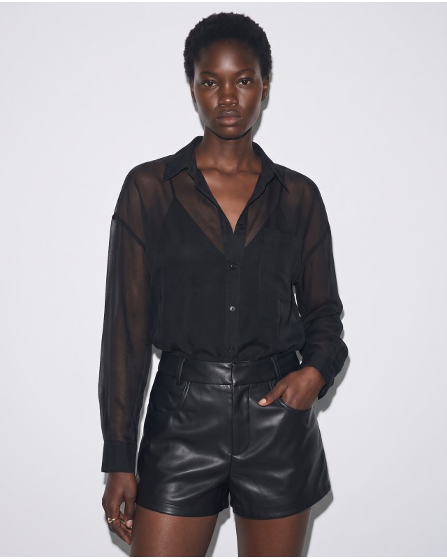 Oversized Sheer Button-Up Shirt black