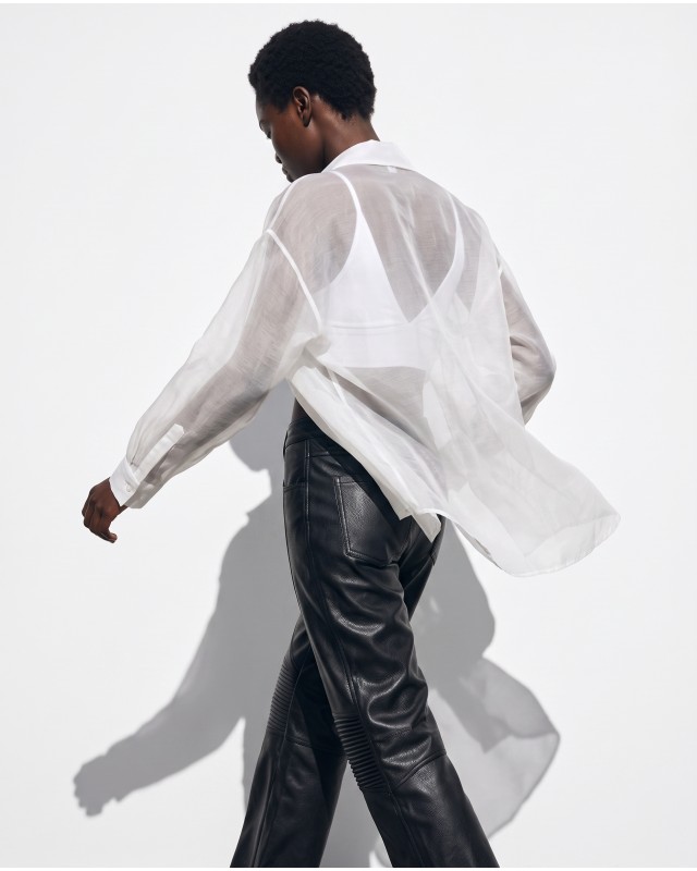 Oversized Sheer Button-Up Shirt white