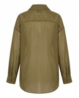 Oversized Sheer Button-Up Shirt olive