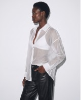 Oversized Sheer Button-Up Shirt white