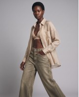 Oversized Sheer Button-Up Shirt beige