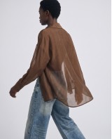 Oversized Sheer Button-Up Shirt brown