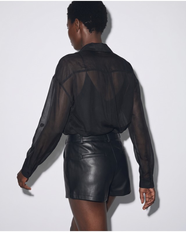 Oversized Sheer Button-Up Shirt black