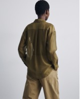 Oversized Sheer Button-Up Shirt olive