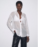 Oversized Sheer Button-Up Shirt white