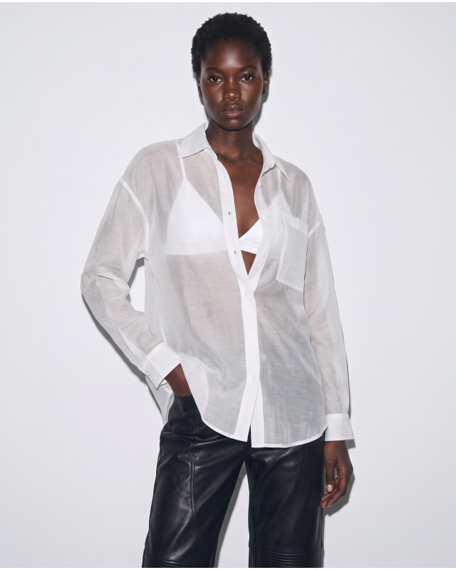 Oversized Sheer Button-Up Shirt white