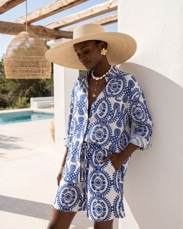 Ethnic Breeze Oversized Πουκάμισο & Σορτς blue
