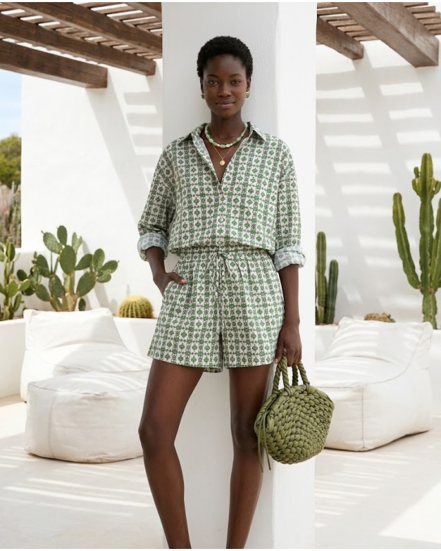 Mediterranean Mosaic Shirt & Short Set green