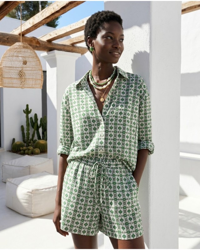 Mediterranean Mosaic Shirt & Short Set green