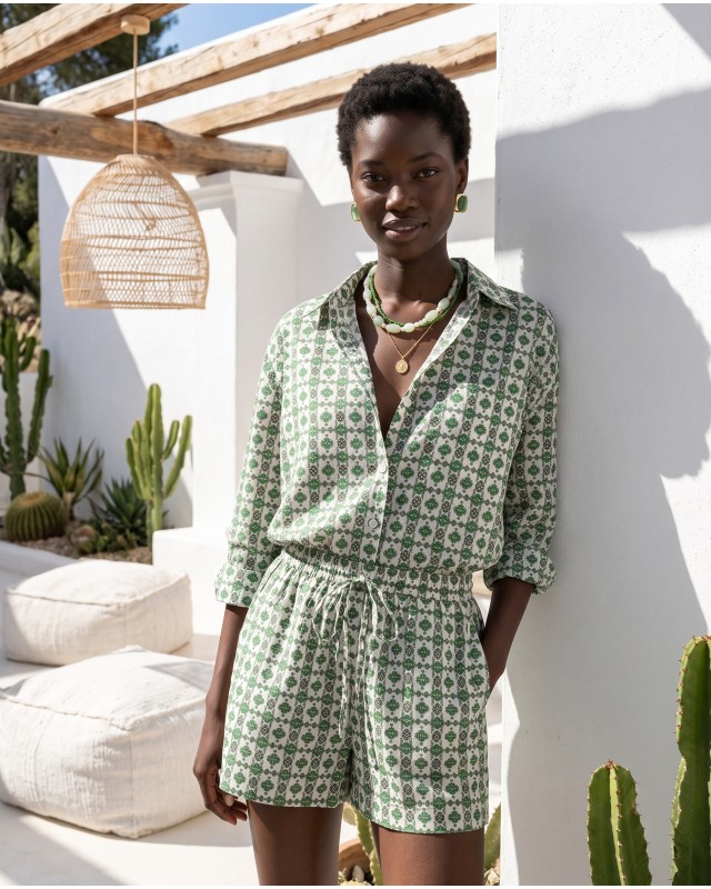 Mediterranean Mosaic Shirt & Short Set green