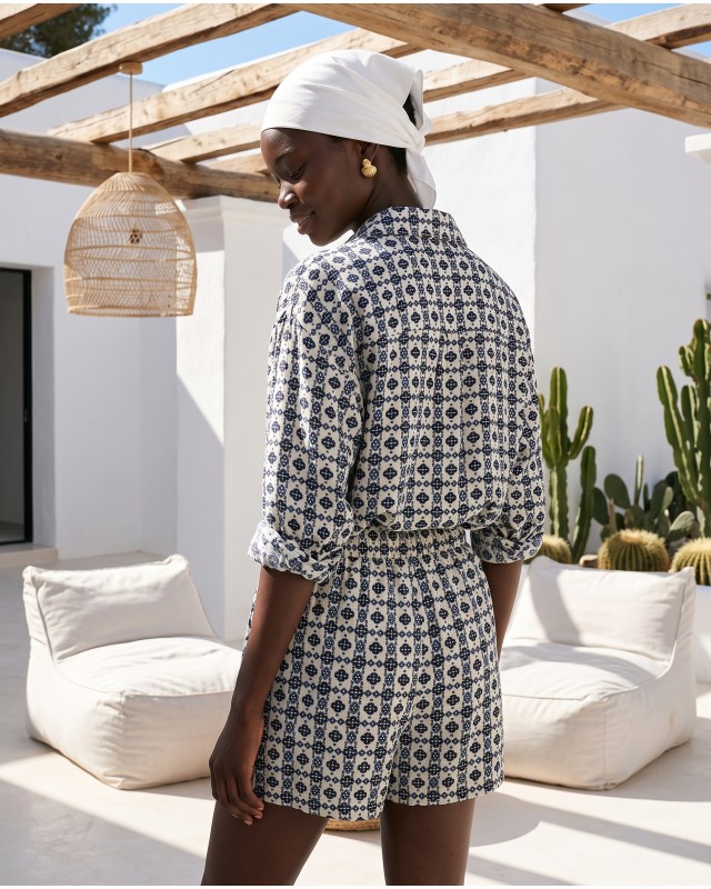 Mediterranean Mosaic Shirt & Short Set blue