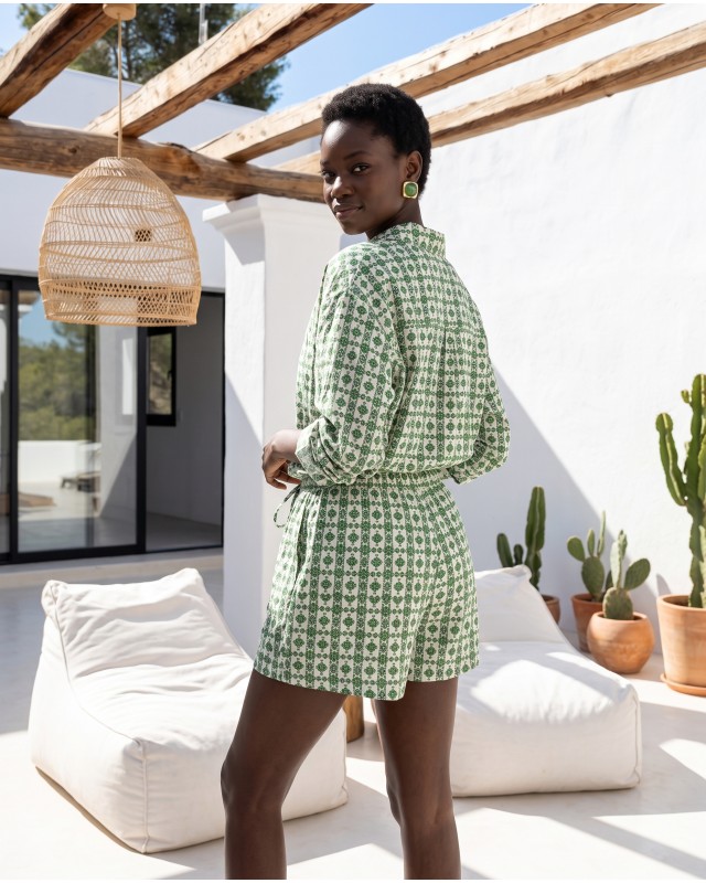 Mediterranean Mosaic Shirt & Short Set green